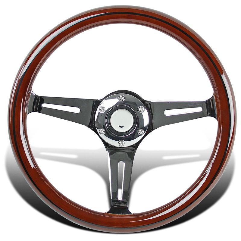 Spec-D Tuning SW-112B-W-SD Black Steering Wheel 350Mm Wooden - Trim 