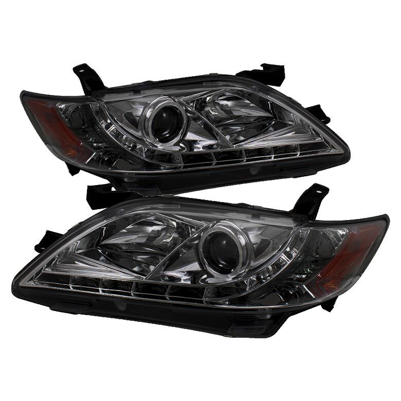 Toyota Camry 2007-2009 LED DRL Bar Factory Style Headlights Black Housing Clear Len Clear Reflector